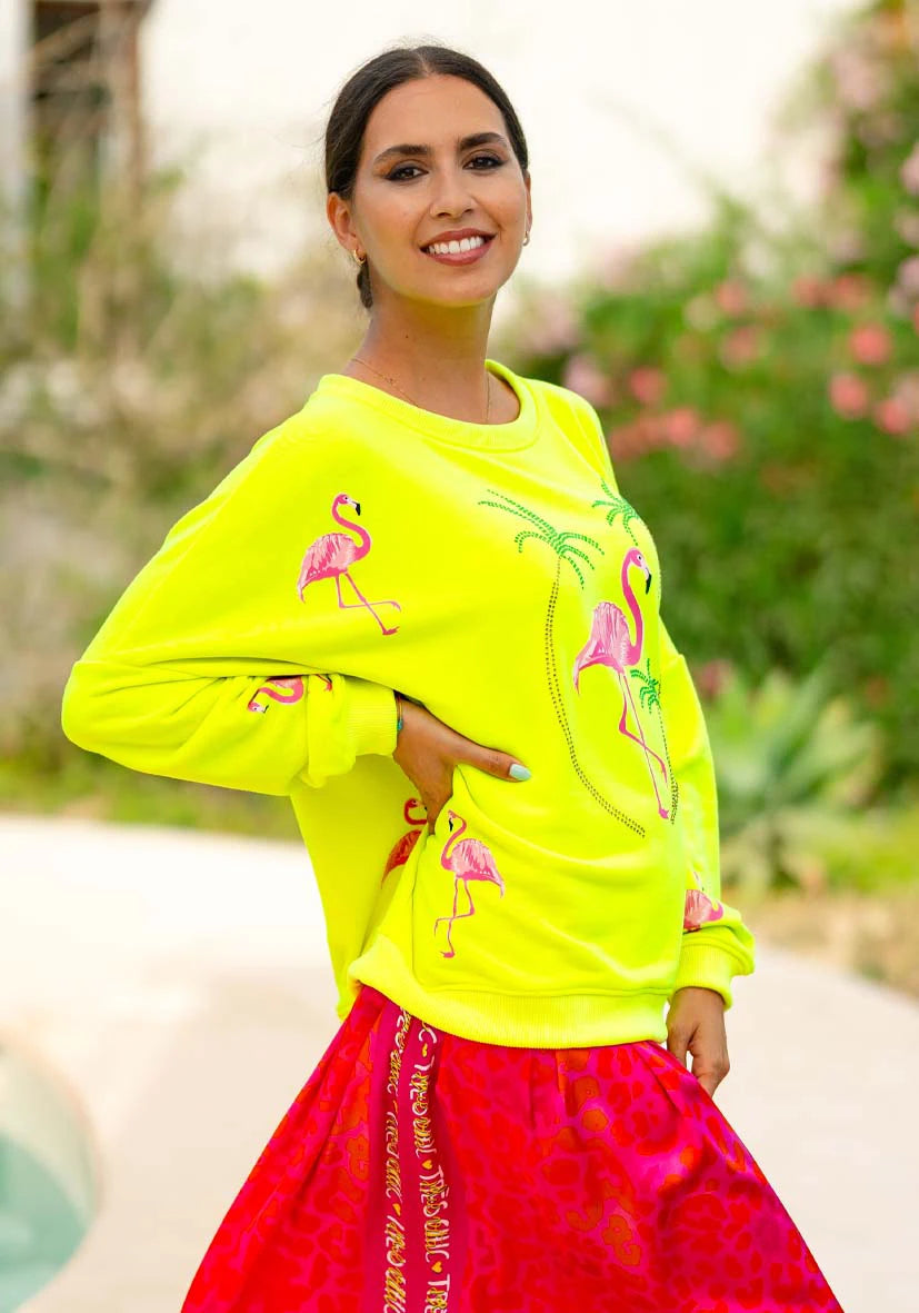 Roundneck Flamingo Strass - neonyellow