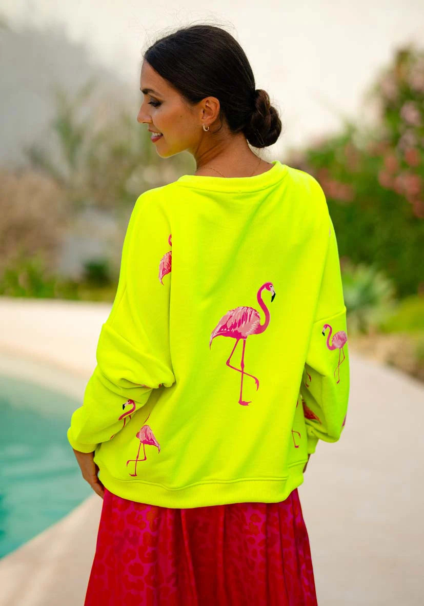 Roundneck Flamingo Strass - neonyellow