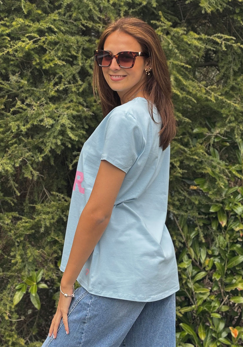 T-Shirt V-Neck Mon Amour - hellblau