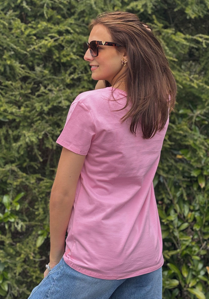 T-Shirt V-Neck Love - rosa