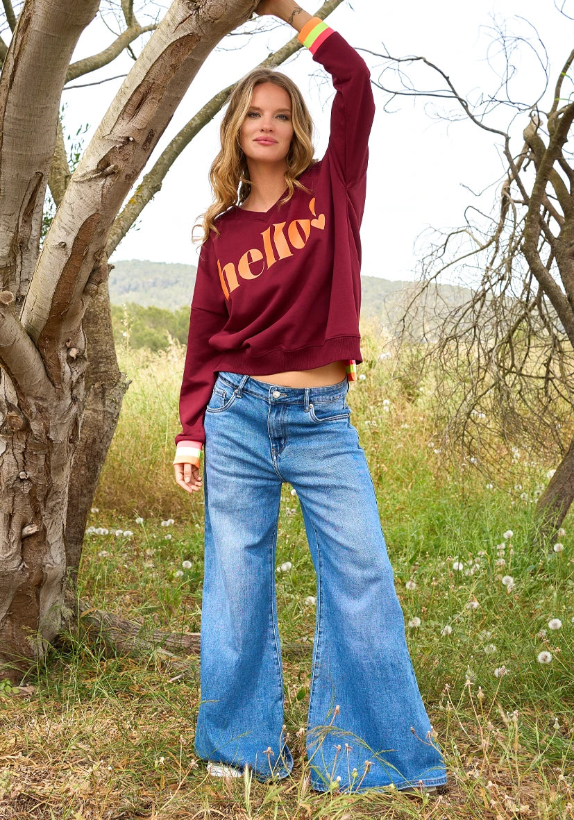 V-Neck long Hello! - bordeaux