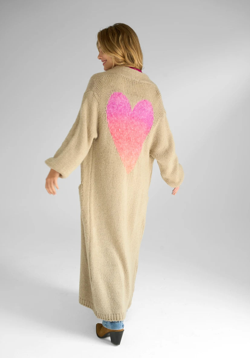 Long Cardigan Multicolor Heart - creme