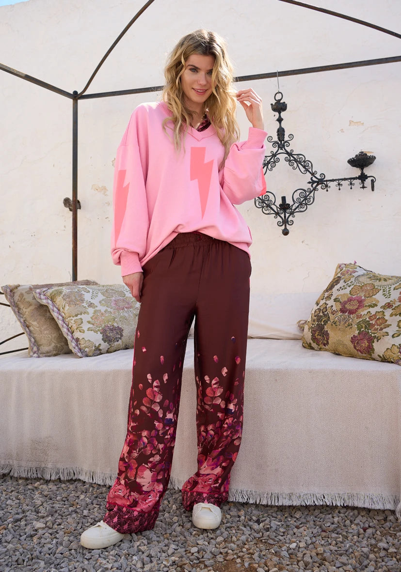 V-Neck Sweater Wide Lightning - rosa