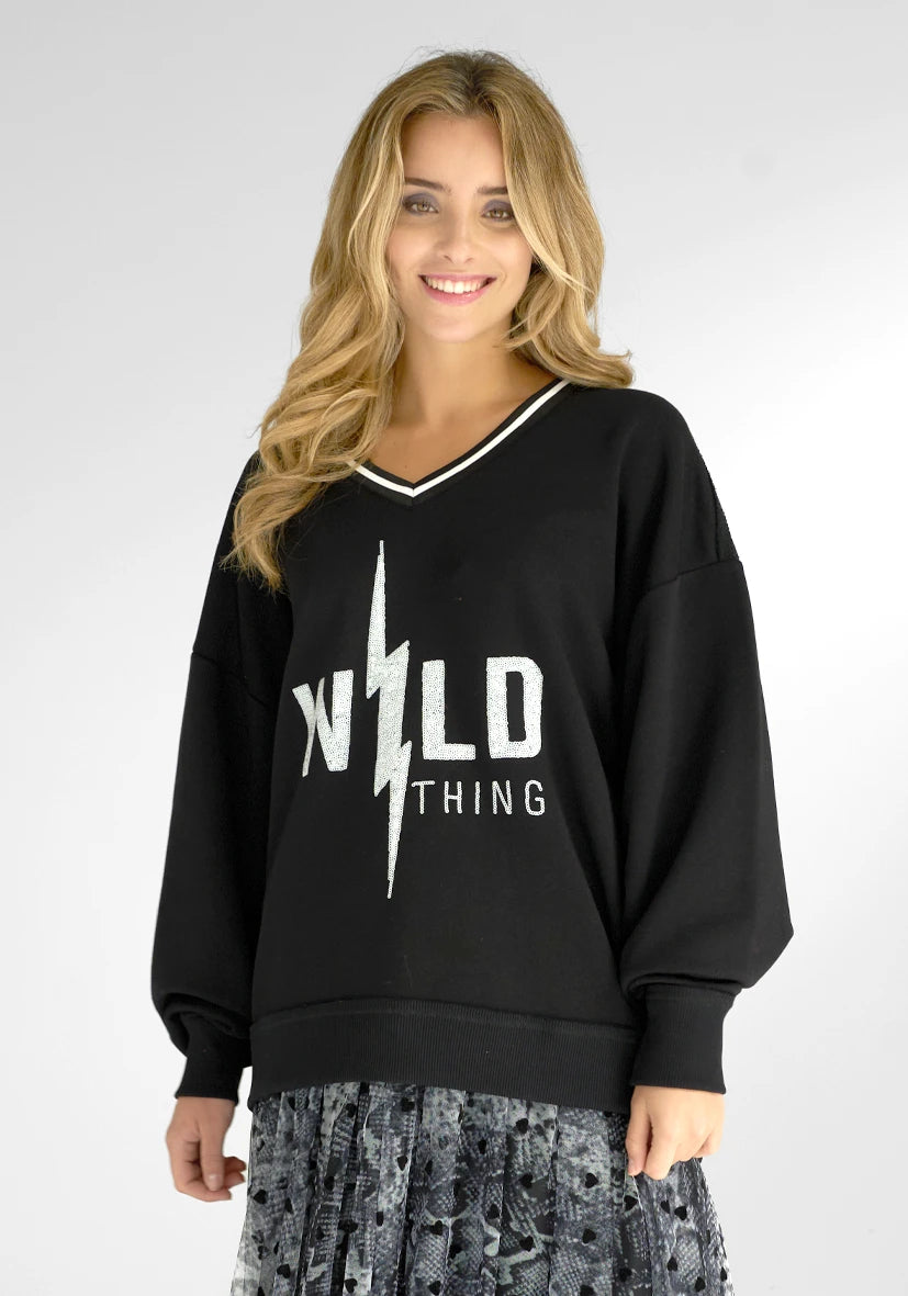 V-Neck wide Wild Thing Paillette - schwarz (BST)