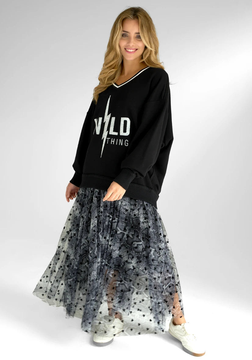 V-Neck wide Wild Thing Paillette - schwarz (BST)