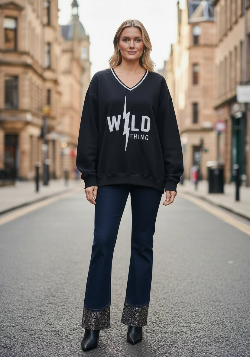 V-Neck wide Wild Thing Paillette - schwarz (BST)