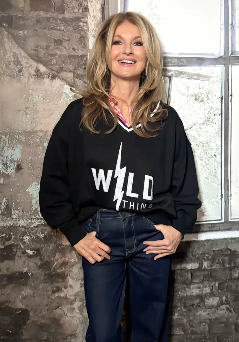 V-Neck wide Wild Thing Paillette - schwarz (BST)