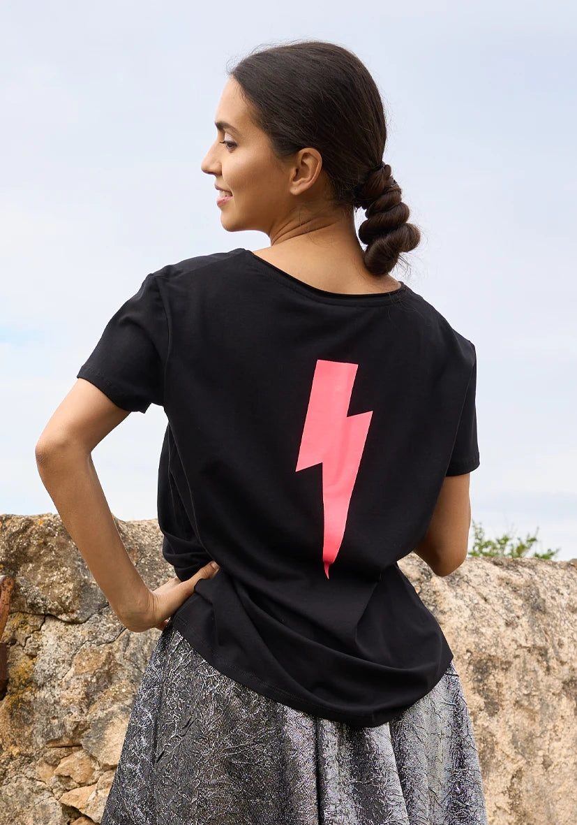 T-Shirt V-Neck Lightning Strass - schwarz