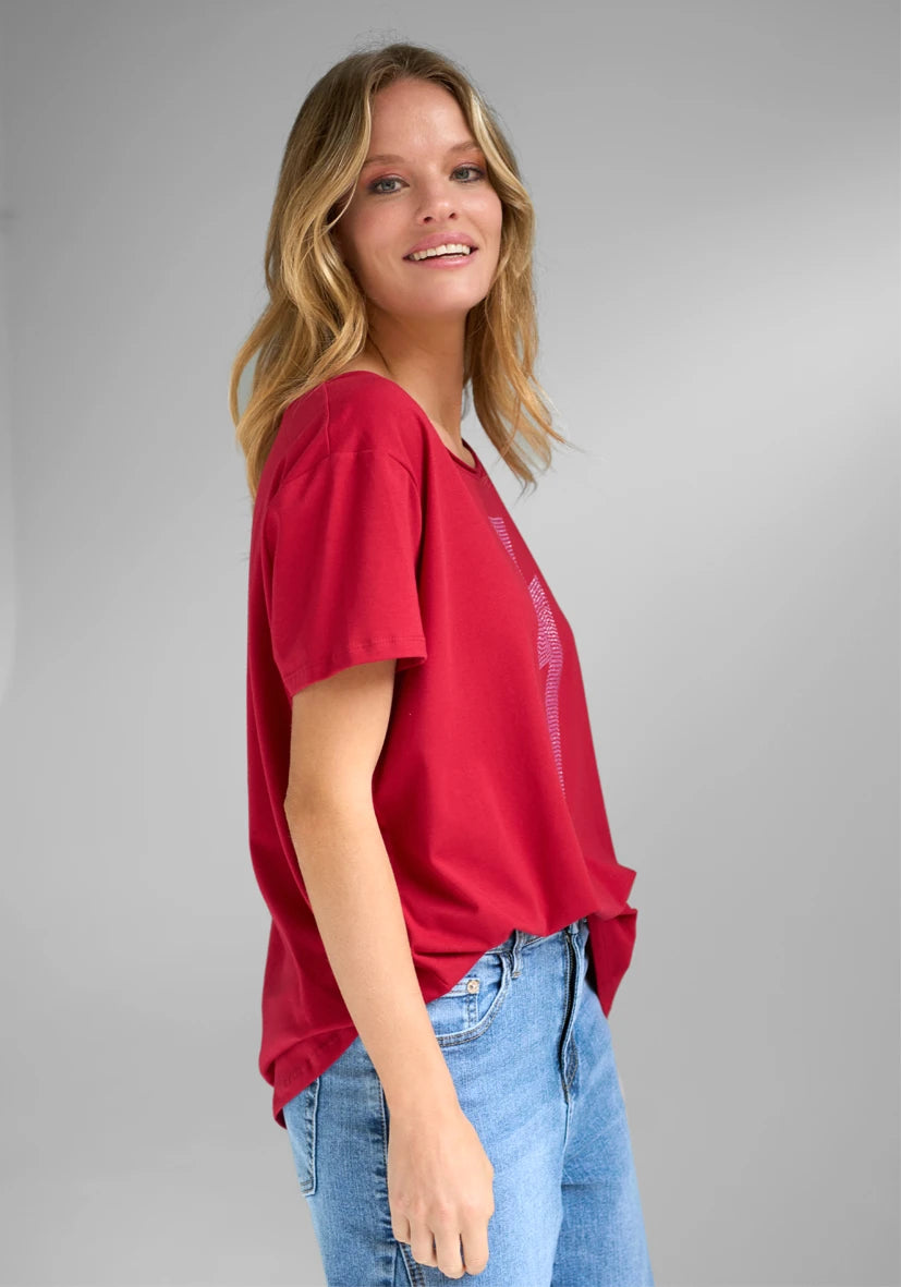 T-Shirt V-Neck Lightning Strass - rot