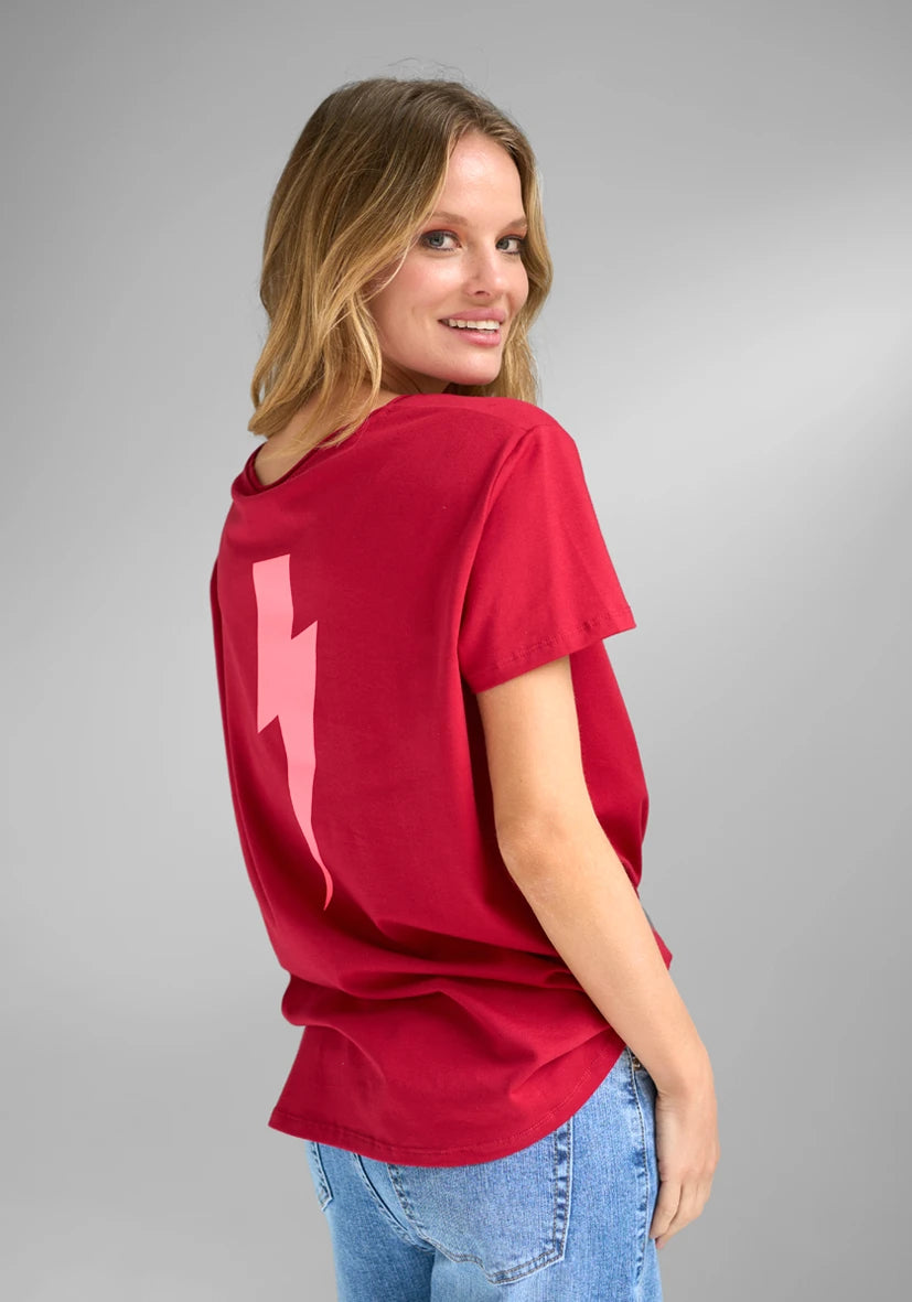 T-Shirt V-Neck Lightning Strass - rot