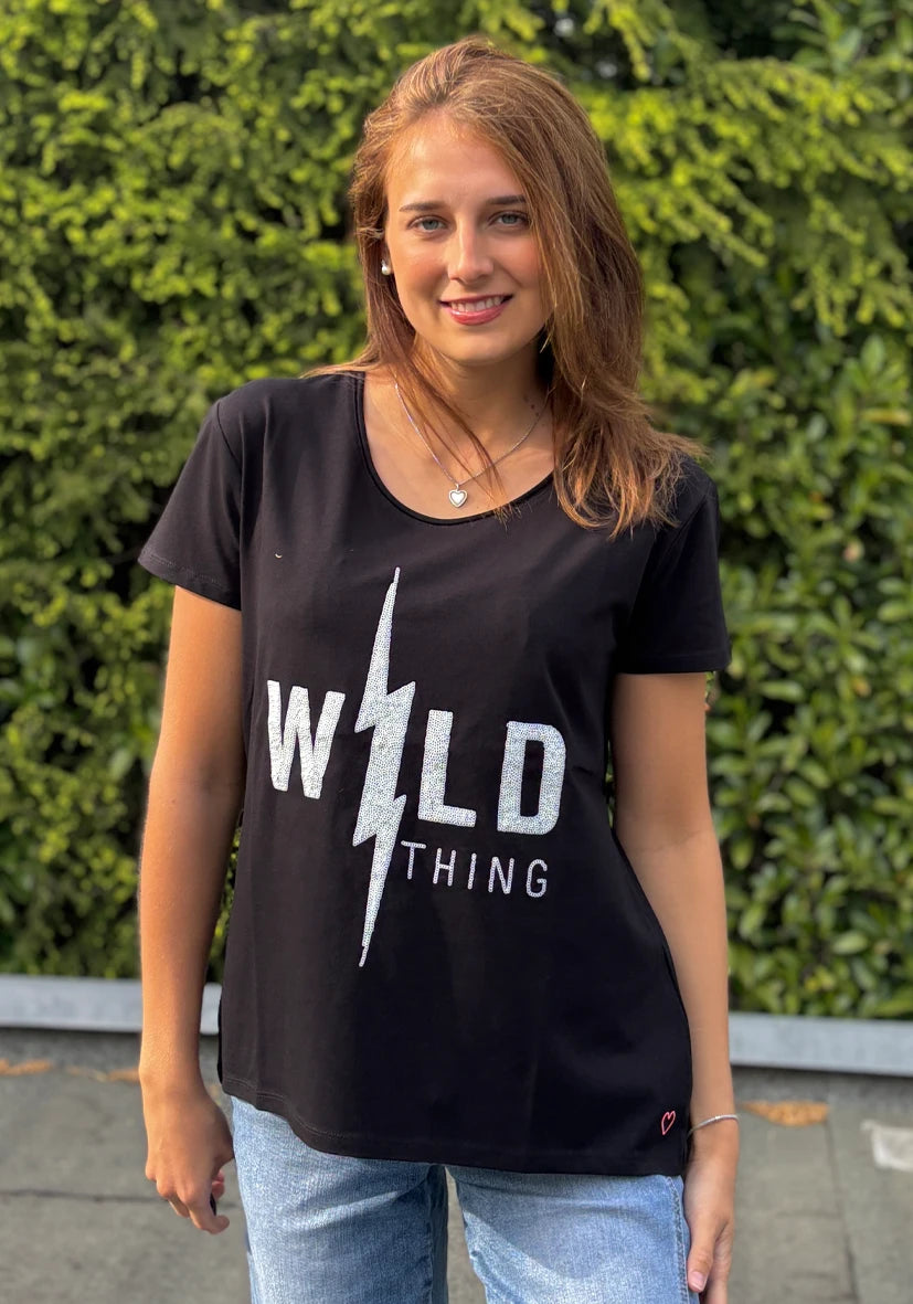 T-Shirt Roundneck Wild Thing Paillette - schwarz