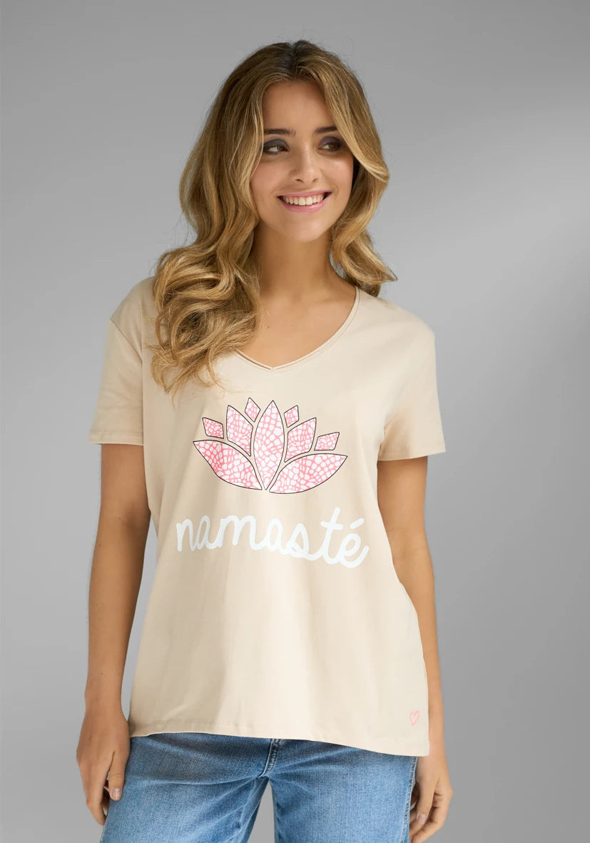 T-Shirt V-Neck Namasté Snake - sand