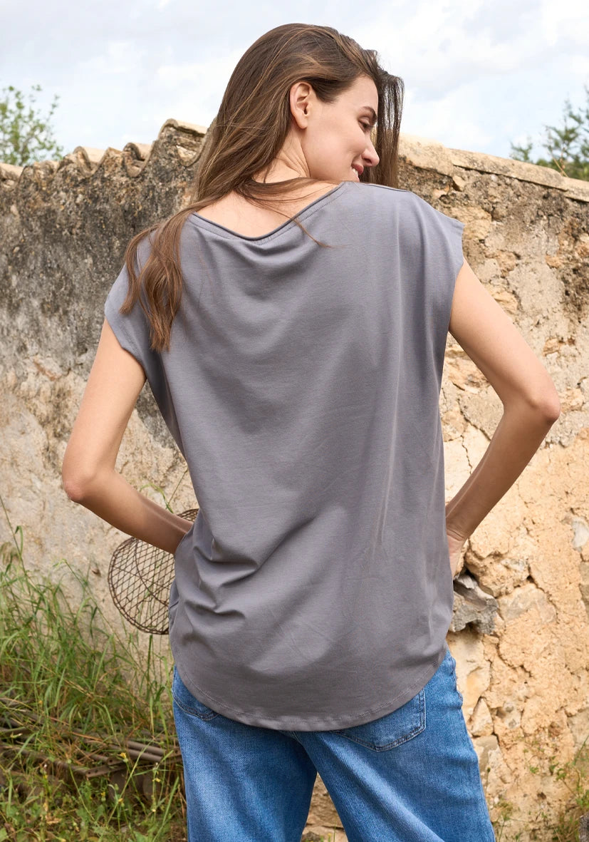 T-Shirt Roundneck Heartface Strass - anthrazit