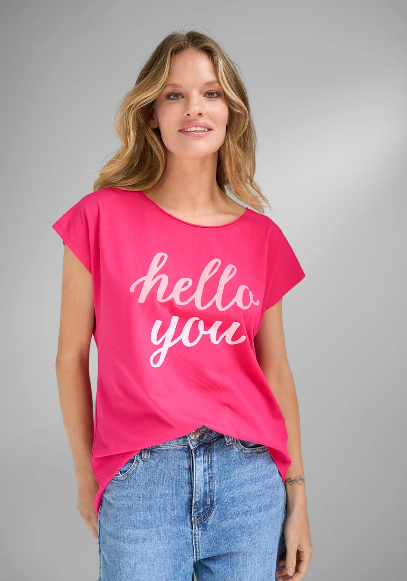 T-Shirt Roundneck T-Shirt Hello you - neonpink