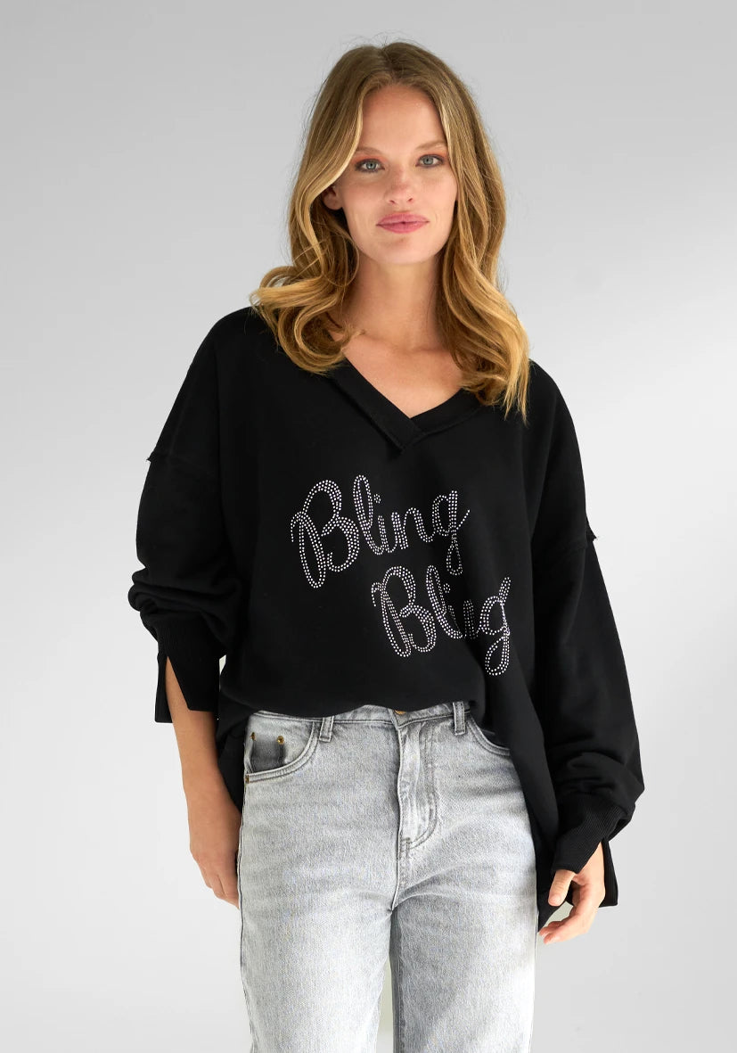 V-Neck Bling Bling! Strass - schwarz