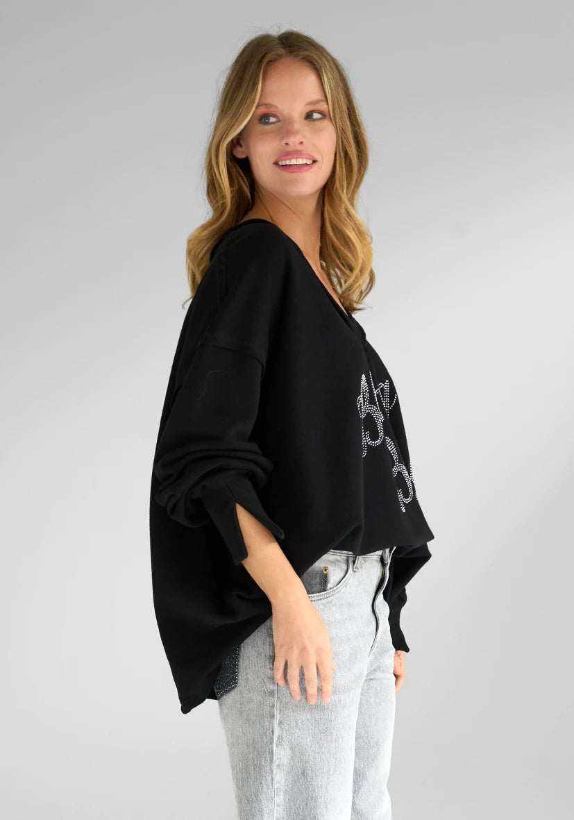 V-Neck Bling Bling! Strass - schwarz