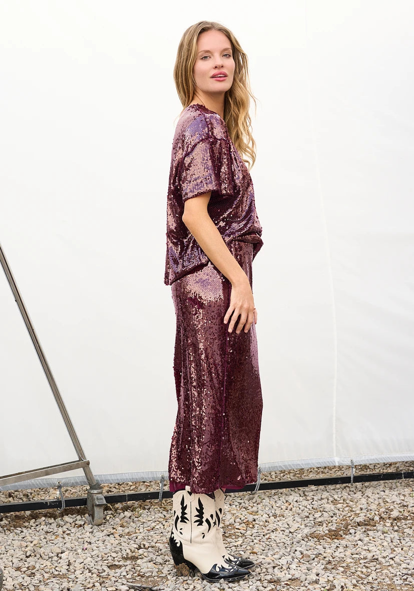 Burgundy Pailette Skirt