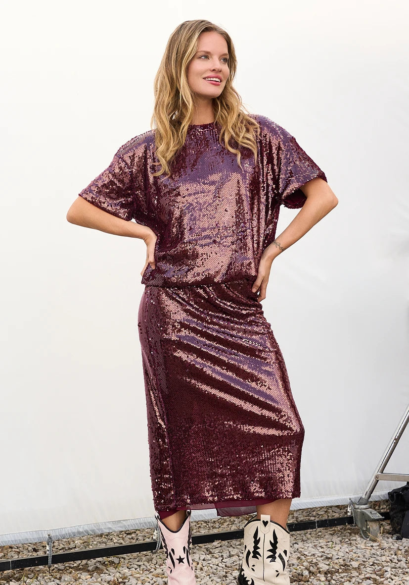 Burgundy Pailette Skirt