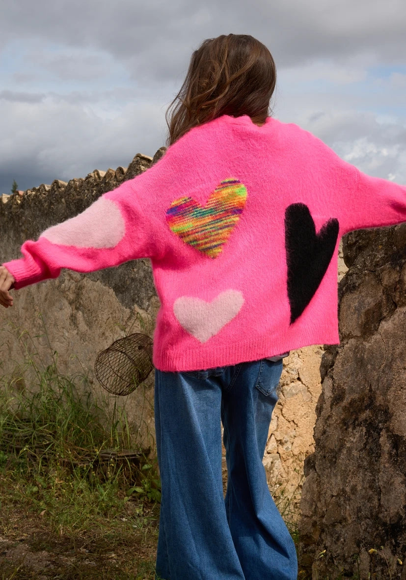 Cardigan Hearts - neonpink