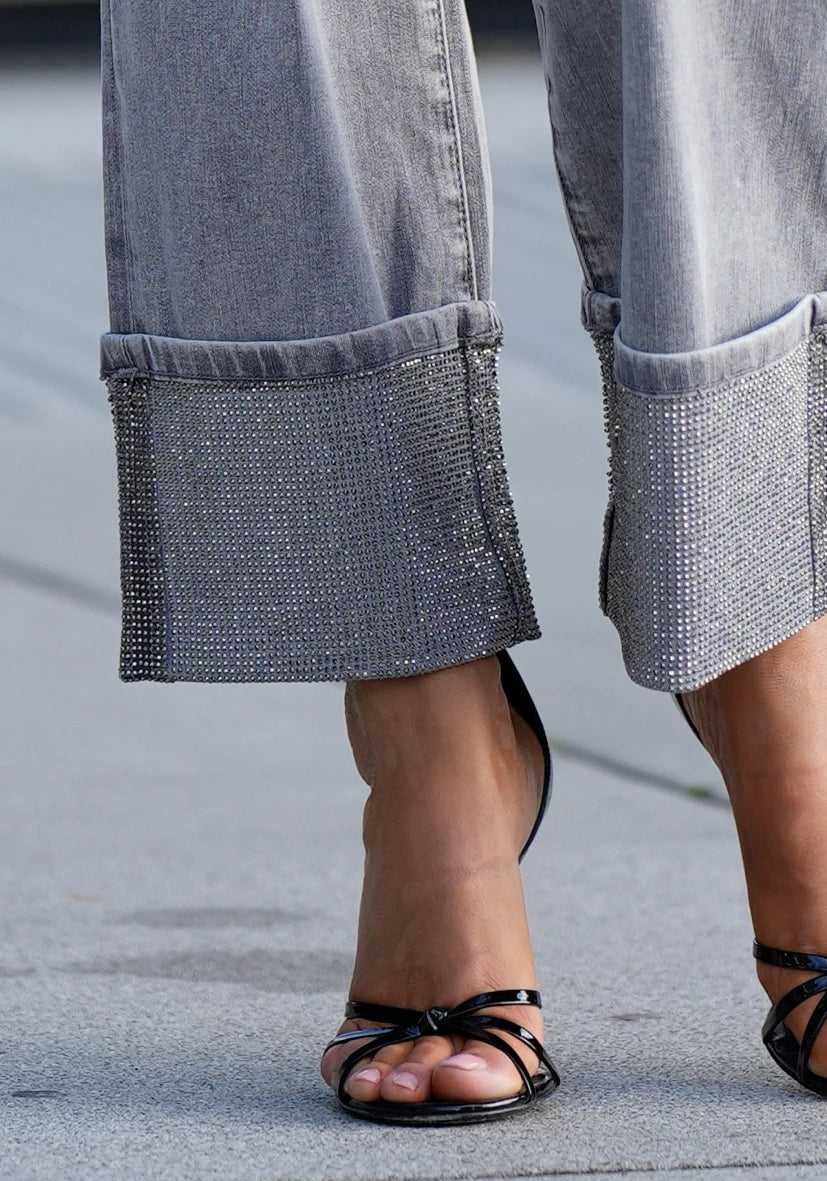 Straight Jeans Strass - lightgrey