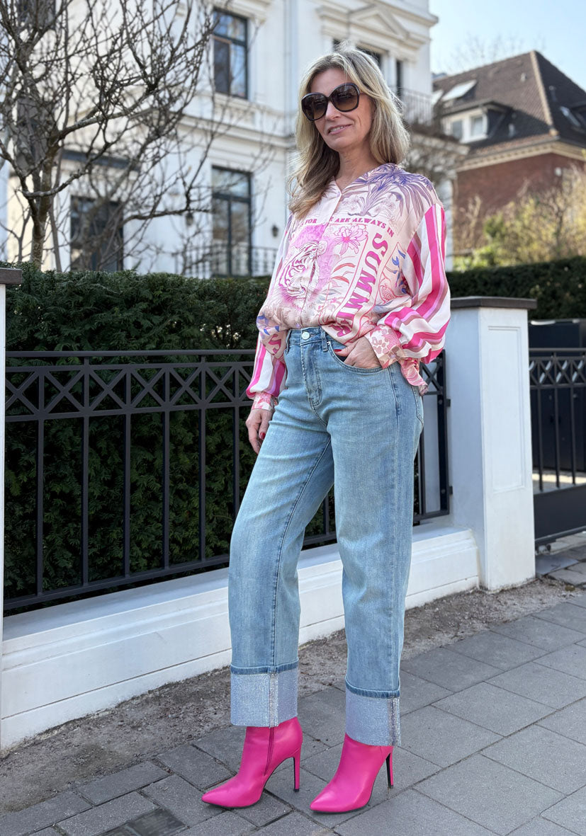 Straight Jeans Strass - lightblue