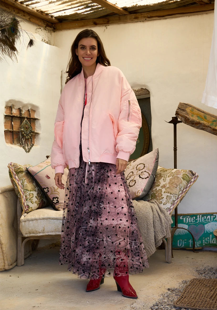 Oversize Bomberjacke stitched Love Tiger - rose