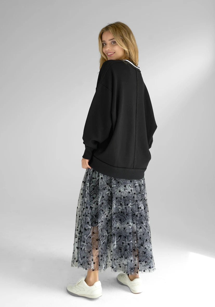 Maxi Skirt Hearts Allover Snake - Tulle Skirt in Grey