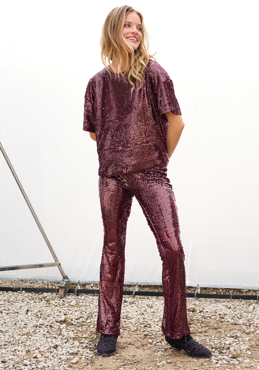 Burgundy Shine Pants Paillette