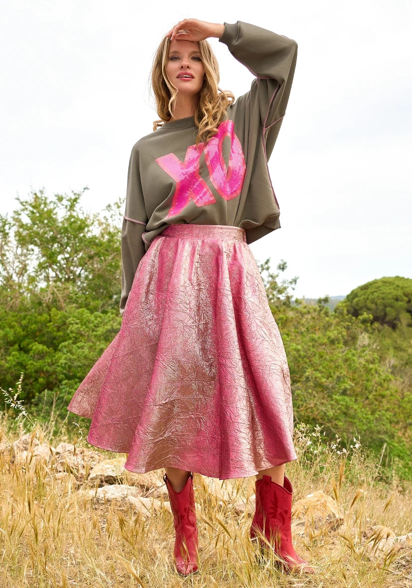 Shimmer Pleat Skirt - rose