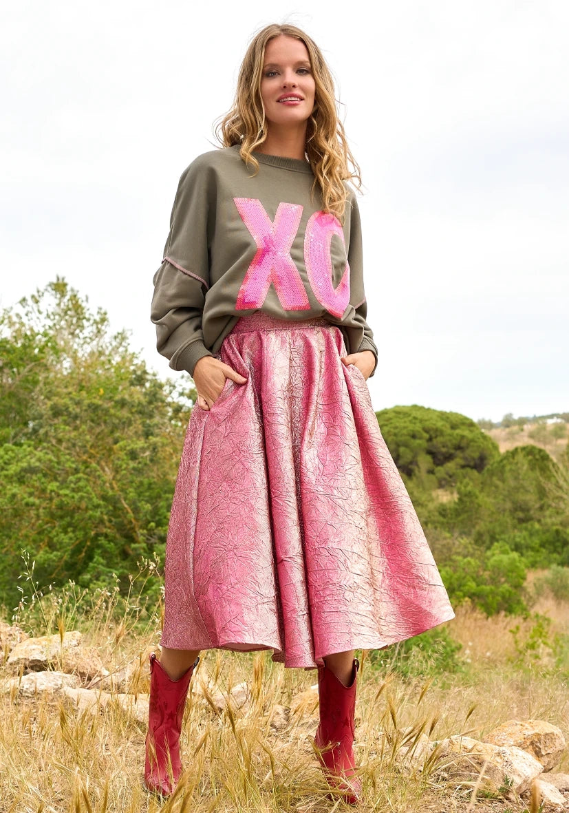 Shimmer Pleat Skirt - rose