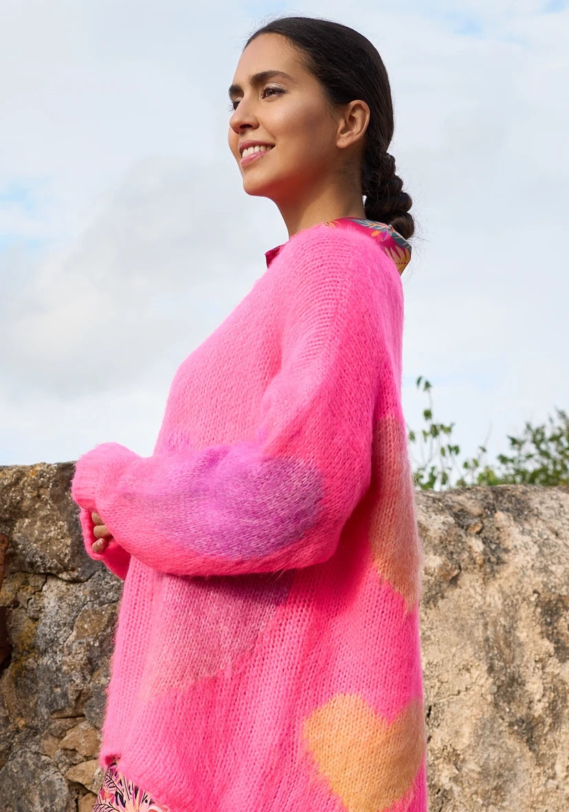V-Neck Pullover Hearts multicolor - neonpink