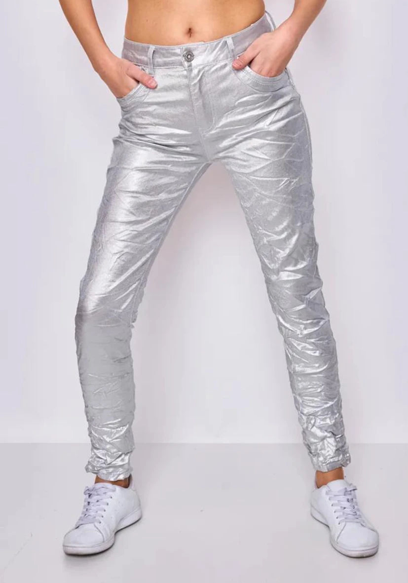 Jeans Skinny Metallic Silber
