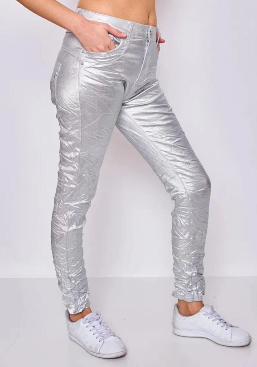 Jeans Skinny Metallic Silber