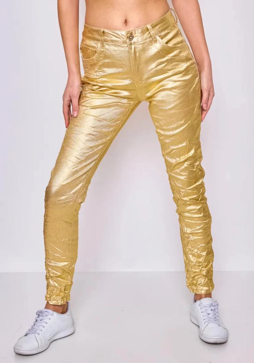 Jeans Skinny Metallic Gold