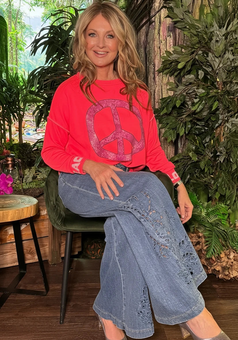 Roundneck Peace Love Harmony - neonpink