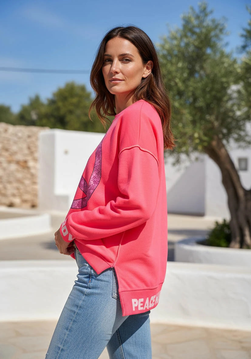 Roundneck Peace Love Harmony - neonpink