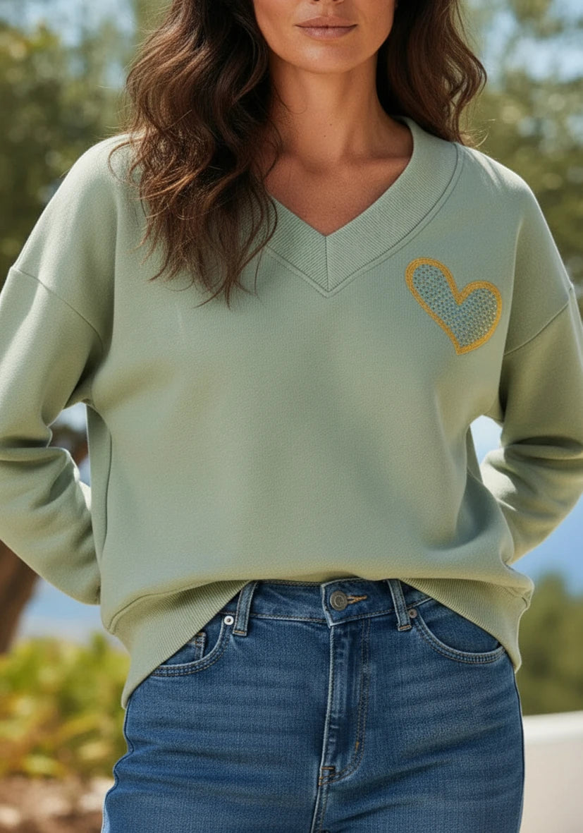 V-Neck Love Happiness - almond