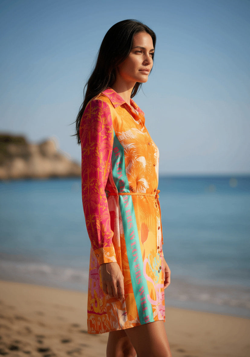 Short Dress Orange Palm