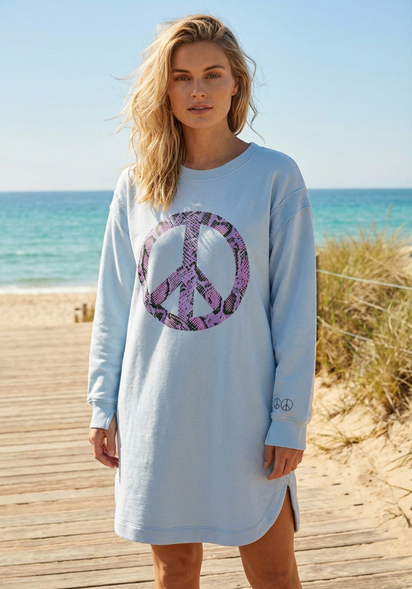 Roundneck long Peace - hellblau