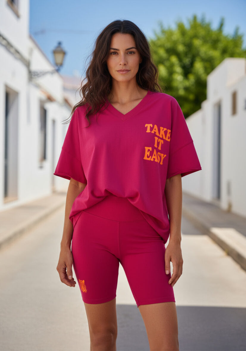 V-Neck Long Take It Easy Tiger - pink