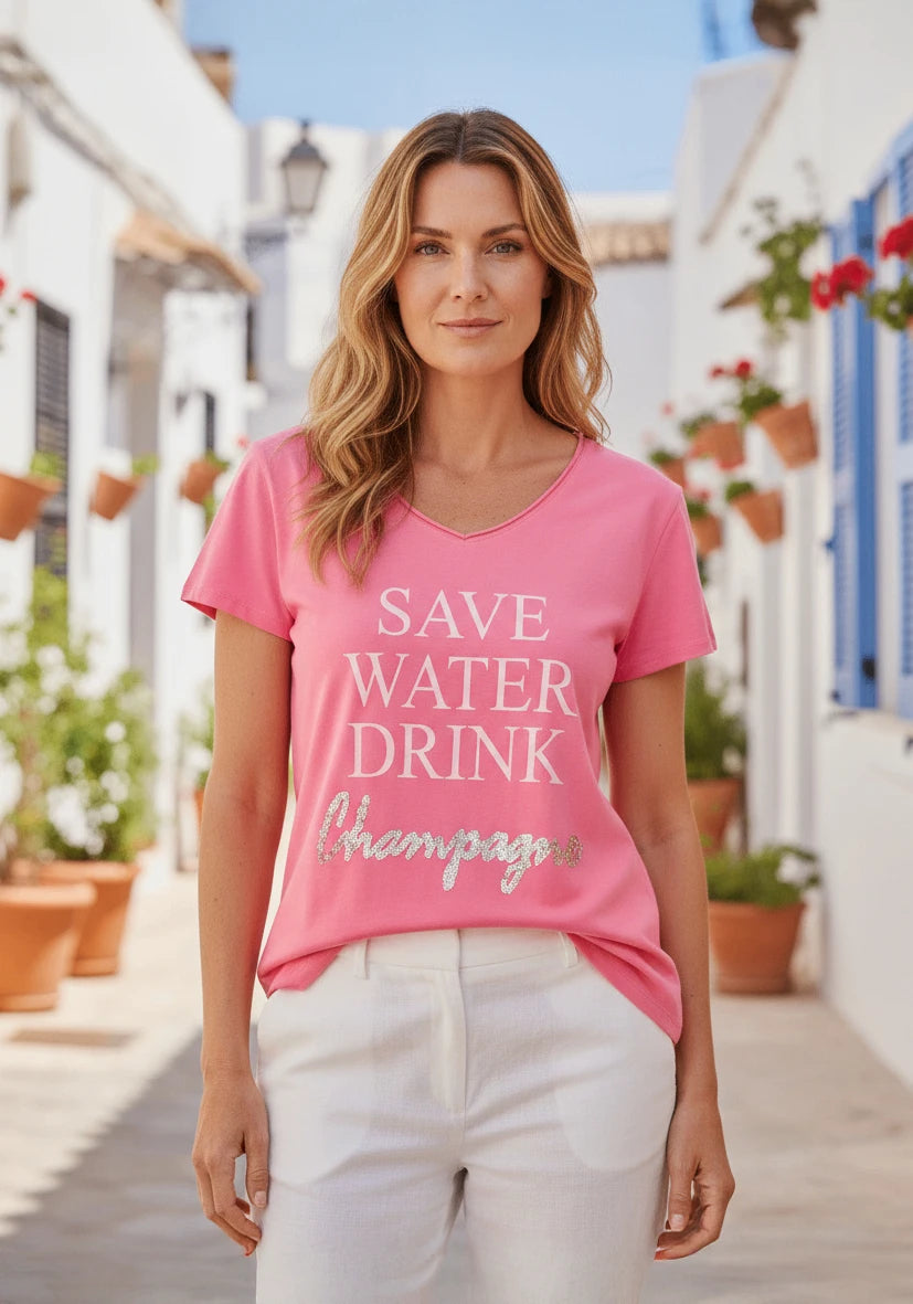 T-Shirt V-Neck Save water drink champagne - flashrose