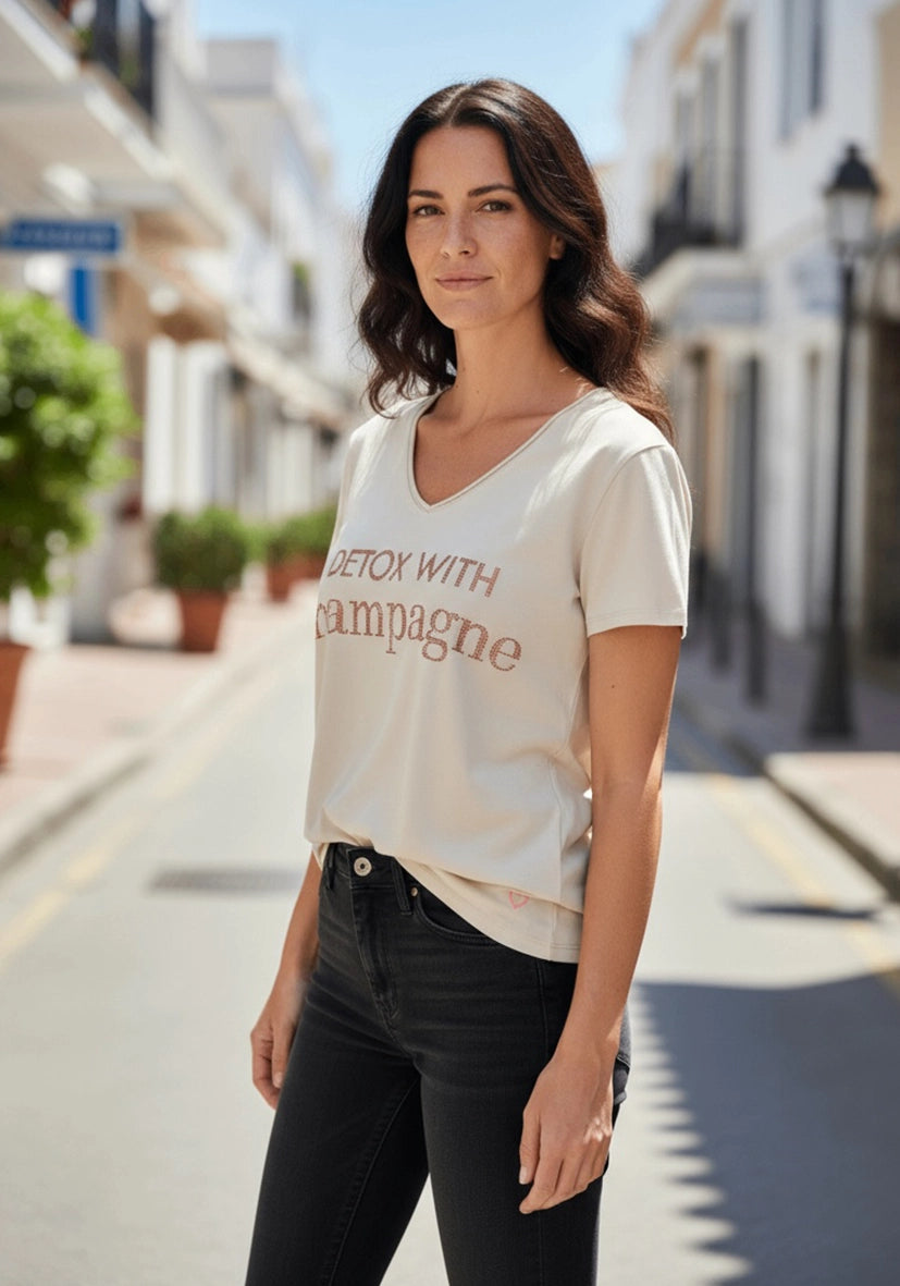 T-Shirt V-Neck Detox with Champagne - sand