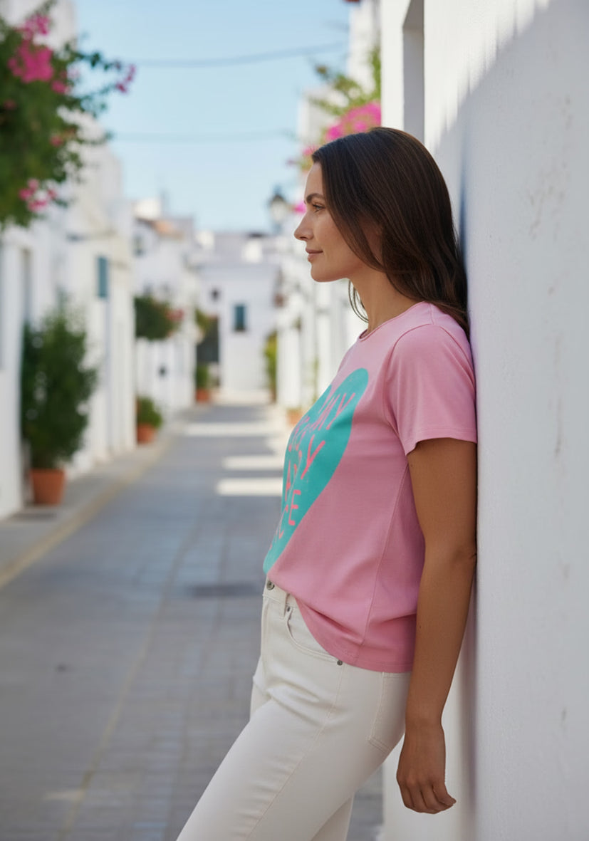 T-Shirt Roundneck This is my happy place - rosa