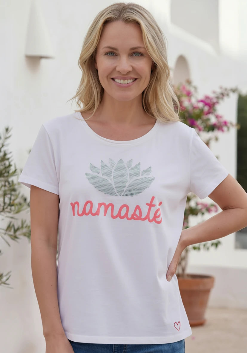 T-Shirt V-Neck Namasté - weiß
