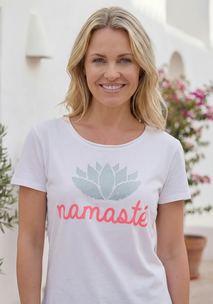 T-Shirt V-Neck Namasté - weiß