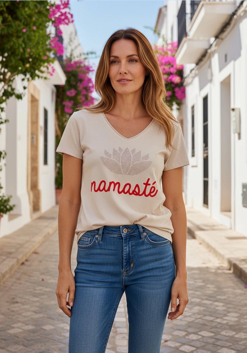 T-Shirt V-Neck Namasté - sand