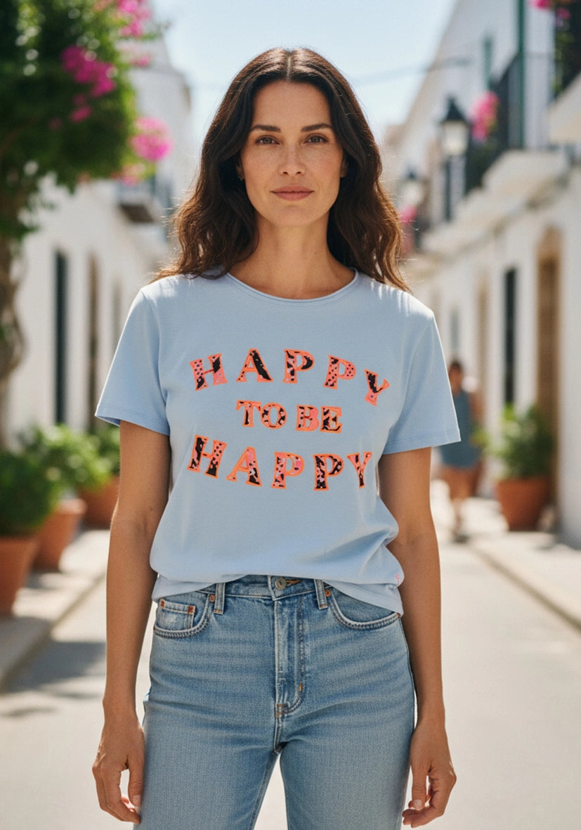 T-Shirt Roundneck Happy To Be Happy - hellblau