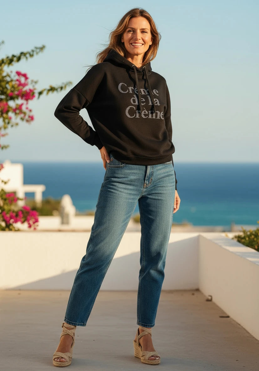 Hoodie Crème de la Crème Strass - black