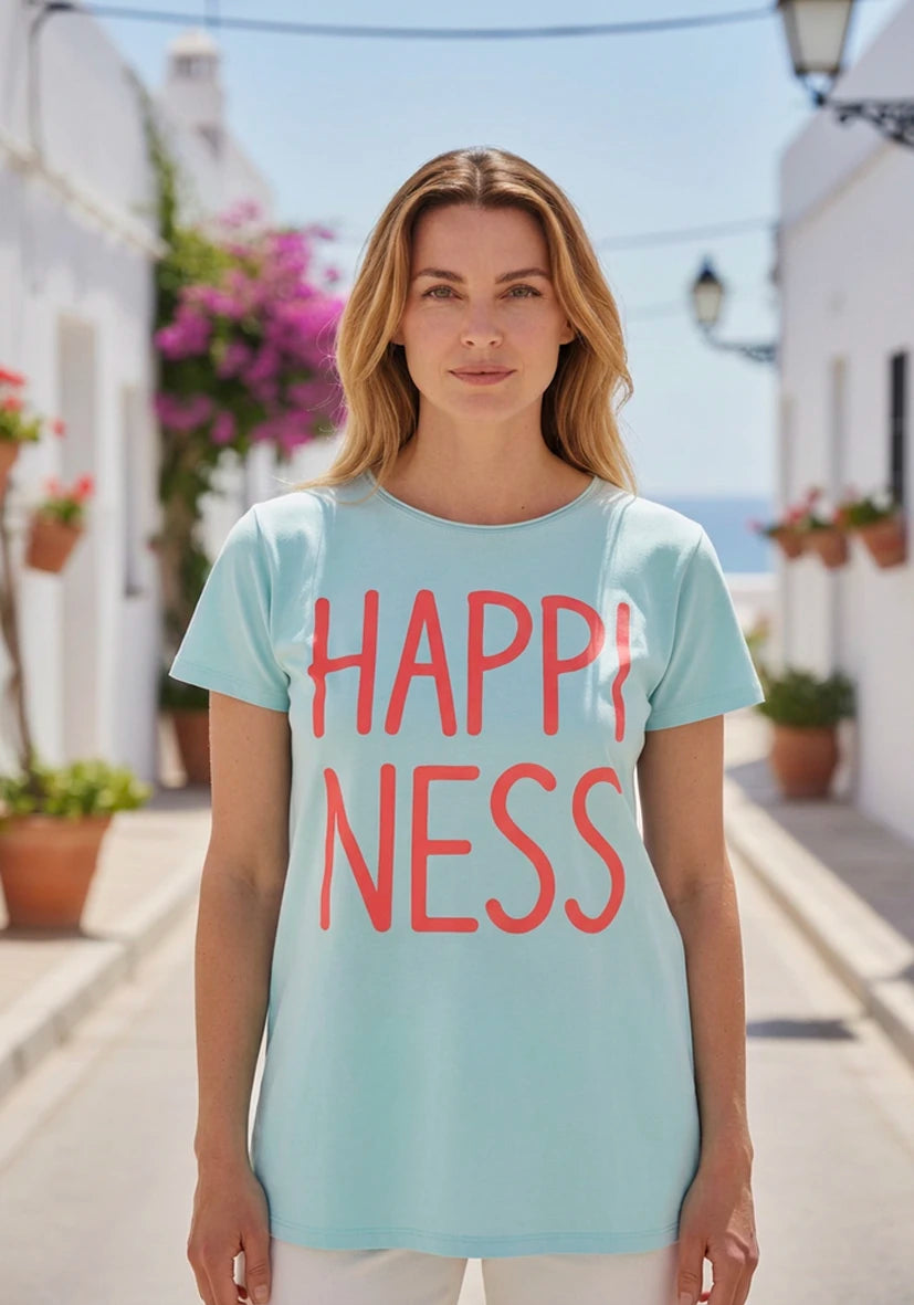 T-Shirt Roundneck Happiness - türkis