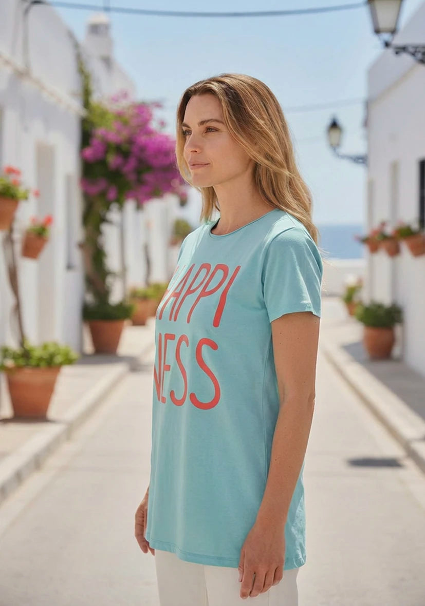 T-Shirt Roundneck Happiness - türkis